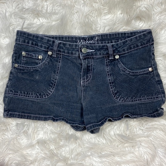 Michael F Pants - Michael F. Gray/Blue Denim Short Shorts